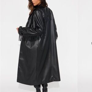Fashion Nova Faux Black Fringe Leather Trench Coat M NWT
